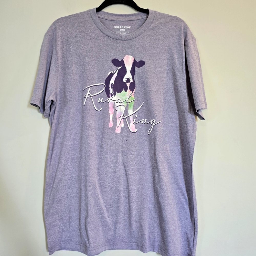 Rural King Womens T-shirt "Tie Dye‎ Cow" Short Sleeve Purple.D93